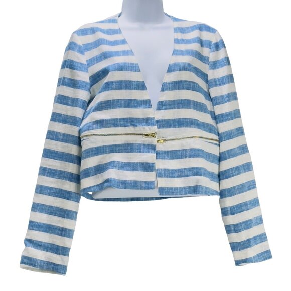 DANCE & MARVEL Women’s Jacket Linen Blend lined Cropped Gold-tone Zipper Size M - Picture 1 of 7